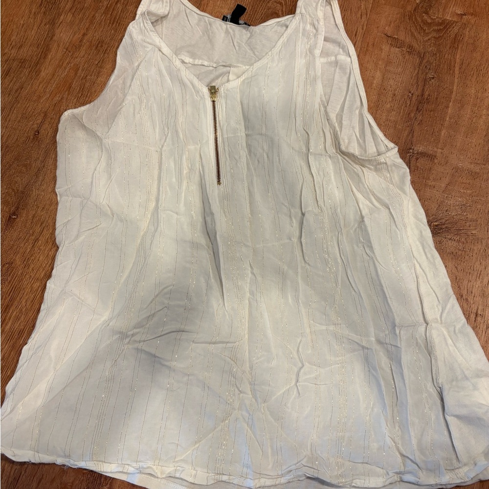 Express Cream Sleeveless Tank with Gold Zip Accent